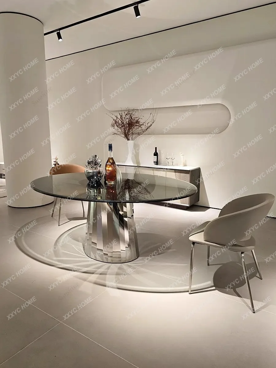 SLStainless Steel Modern, Double Laminated Tempered Glass Dining Table