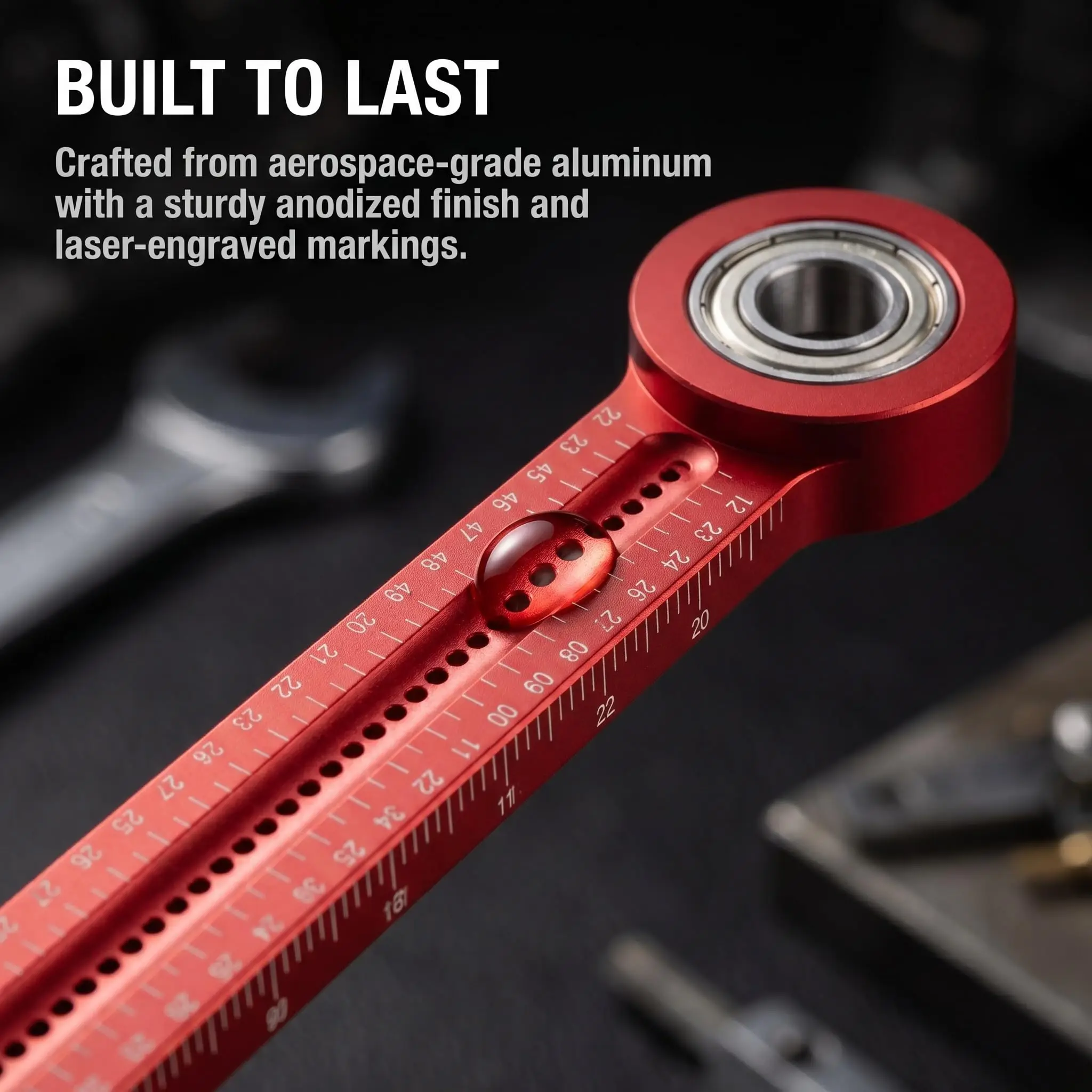CNC Aluminium Woodworking Compass, Red Anodised Multi-Function Drawing Tool, Ball Bearing Pivot Laser Scale for Carpenter Design
