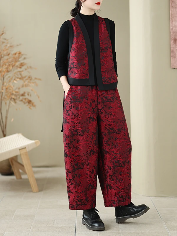 

New Chinese Style Set with Embroidery Wide Leg Pants Elastic Waist Vest Top And Bottoms Fashionable Versatile Outfit