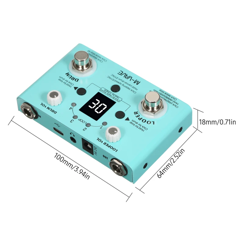 M-VAVE Guitar Effect Pedal Drum Looper Effector 30 Drums 11 Mins Looper Recoding Time High Precision Tuner LOST TEMPO CUVAVE