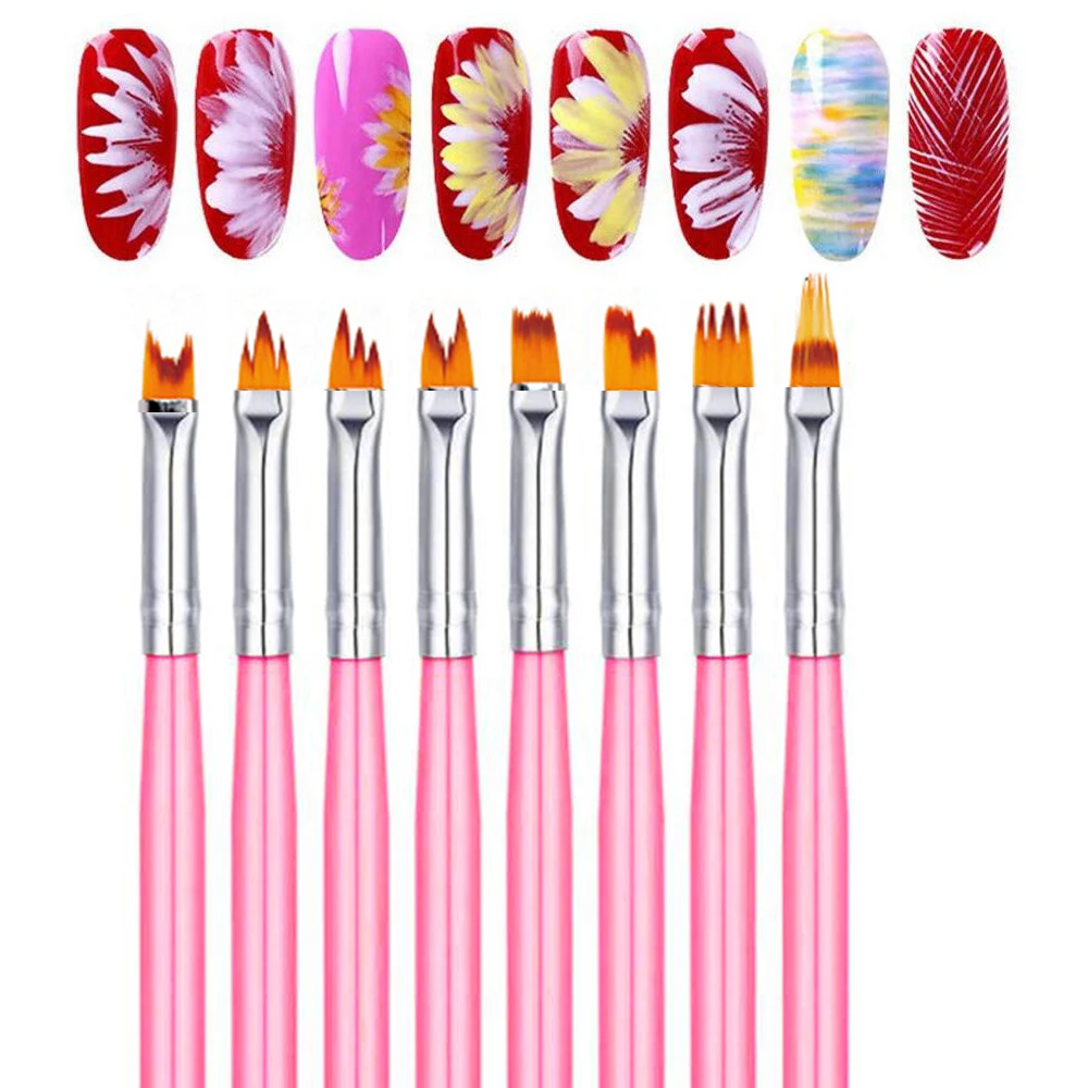 

8pcs Nail Art Brushes Flower Painting Brush Pink Acrylic Line Gradient Drawing Pen Nail Gel Brush DIY Manicure Painting Tools