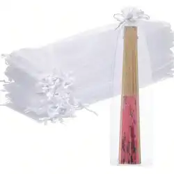 10/20pcs Drawstring Organza Gift Bag Folding Hand Fan Storage Pouches Tulle Bags Craft Wrapping Bags Party Wedding Favor