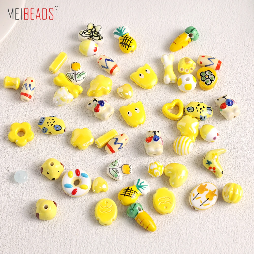 MEIBEADS 2-10 قطعة الخرز السيراميك الحيوان الفاكهة زهرة على شكل قلب فضفاض خزر عازل لصنع المجوهرات سوار قلادة أقراط