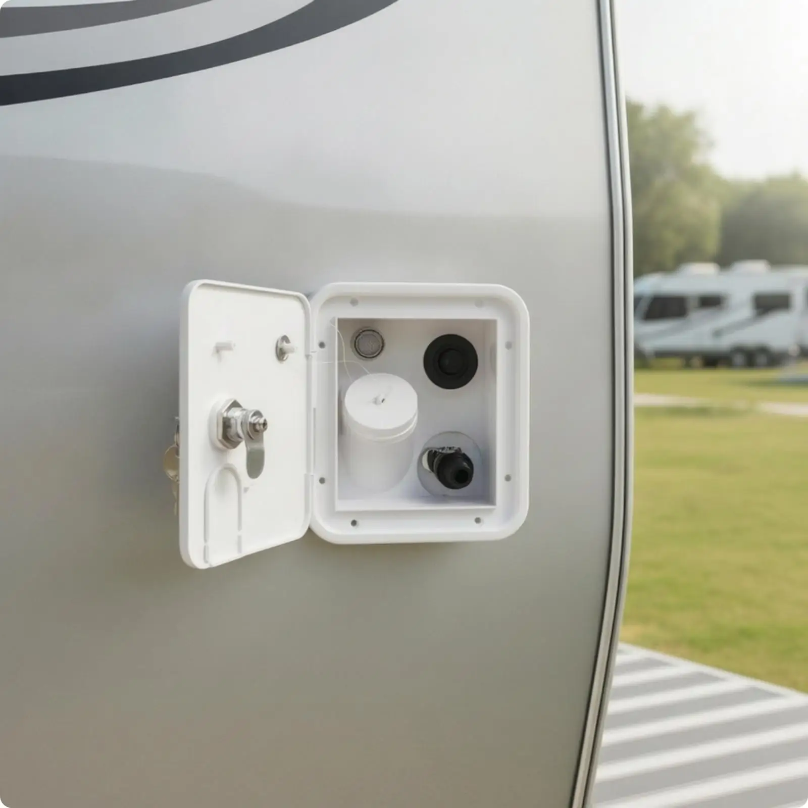 12V RV Water Intake Inlet with Lockable Cover and Keys for Camper Trailer Onboard Tank Filling