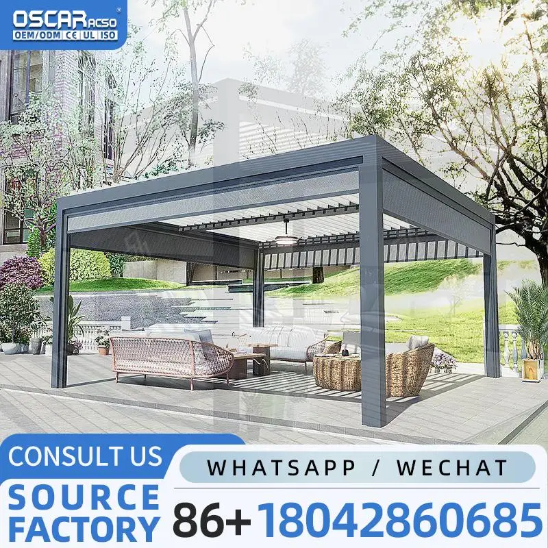 حديقة شرفة المناخ الحيوي الكهربائية قابل للتعديل سقف العريشة مع ملحق شاشة اختياري لشرفة الفناء الخلفي p