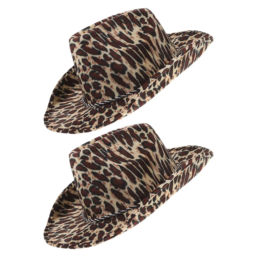 

2 Pcs Print Cowboy Hat for Men Women Cowgirl Bride Party Stage Leopard Pattern Hat Adjustable Comfortable Breathable