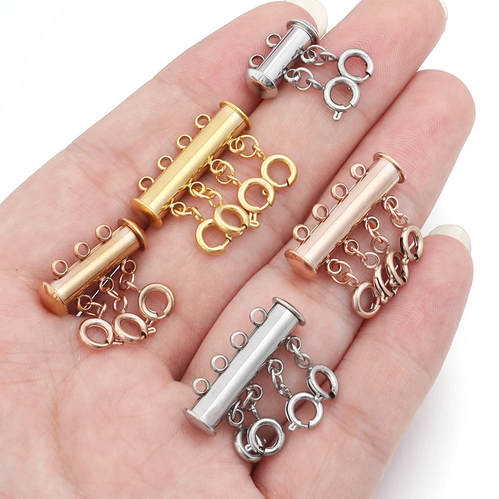 Stainless Steel Jewelry Making Accessories Multiple Multi Chain Separator Hook Three Triple Closure Layering Clasps for Necklace