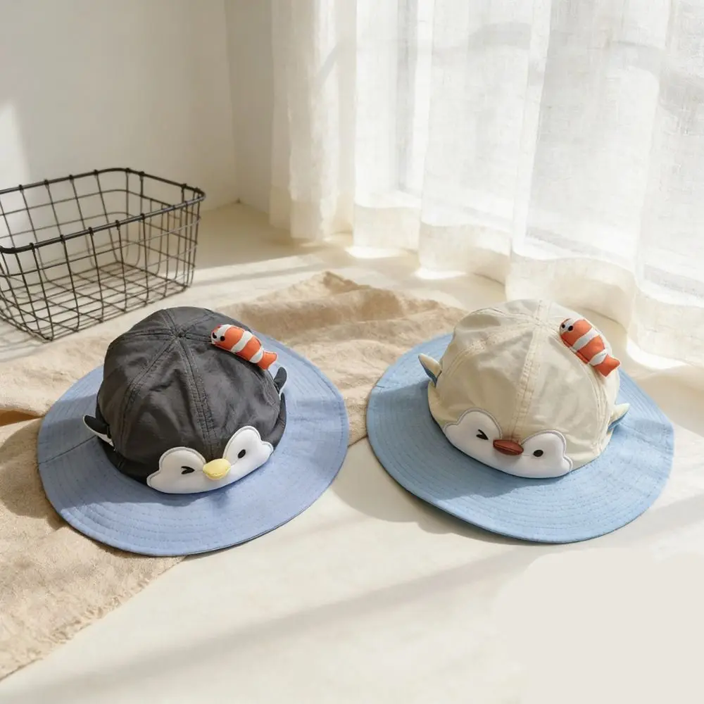 

Cute Big Brim Children's Sun Hat Sun Protection Little Fish Kids Penguin Sunscreen Hat Thin Cap Bucket Hat Outdoor
