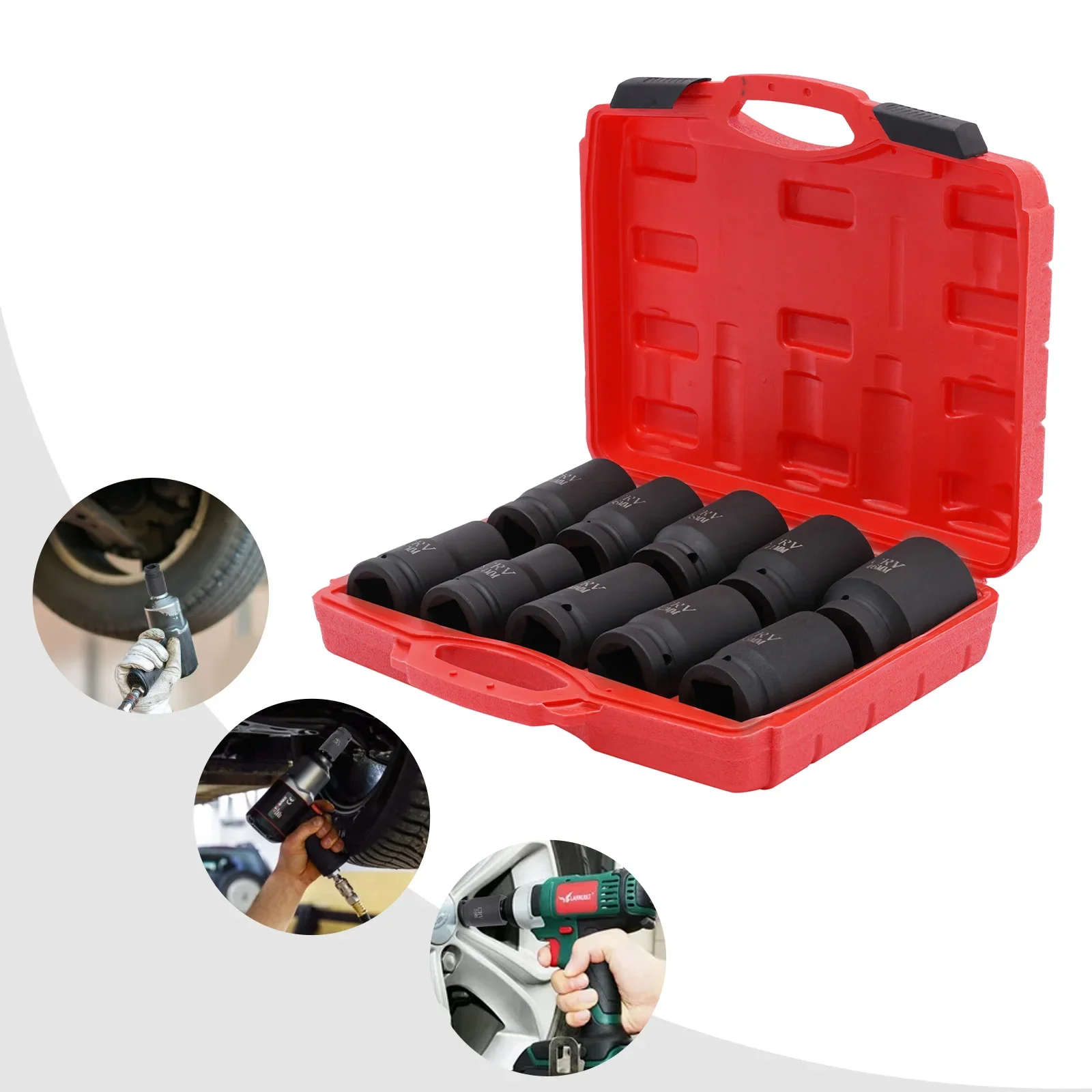 Jeu de douilles à cliquet de 1 pouce, jeu de douilles à cliquet électriques de 10 pièces pour camions, douilles à cliquet longues pour clé à chocs, de 24 mm à 46 mm