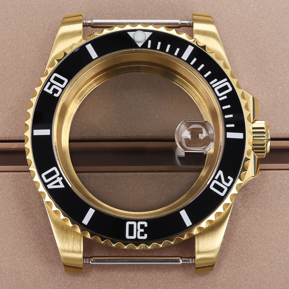 

40mm Gold PVD 20ATM Watch Case Ceramic Bezel Sapphire For SUB Seiko NH35 NH36 NH38/34 Miyota 8215 ETA 2824 28.5mm Dial Sapphire