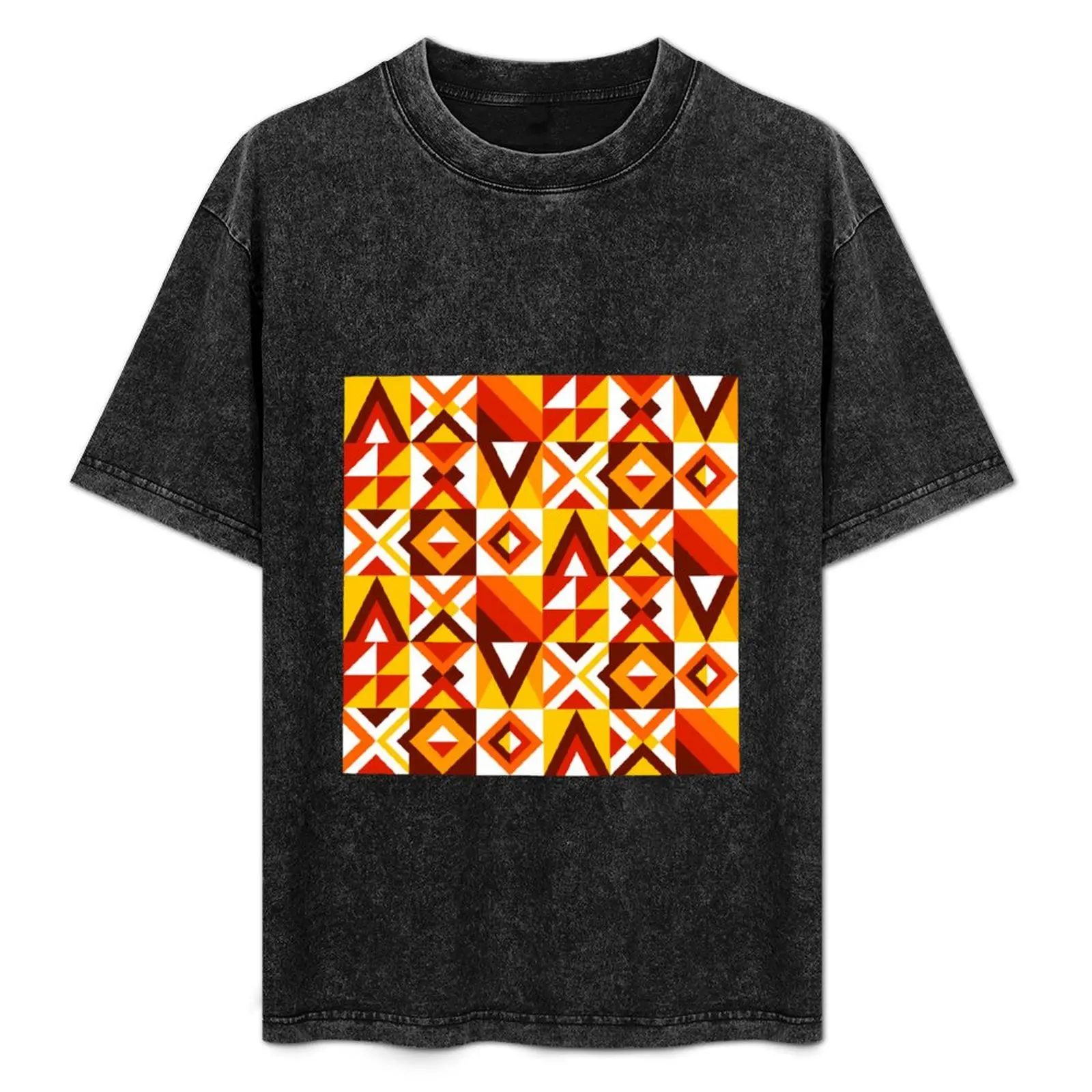 

Retro geometric motif orange red pattern T-Shirt man t shirts cotton t shirt for man 100 percent cotton T-Shirt