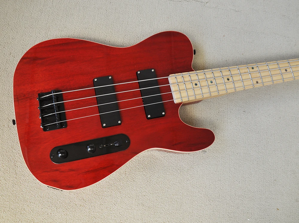 Red 4 Strings Electric Bass Guitar with Maple Fretboard,Abalone Dot Inlay