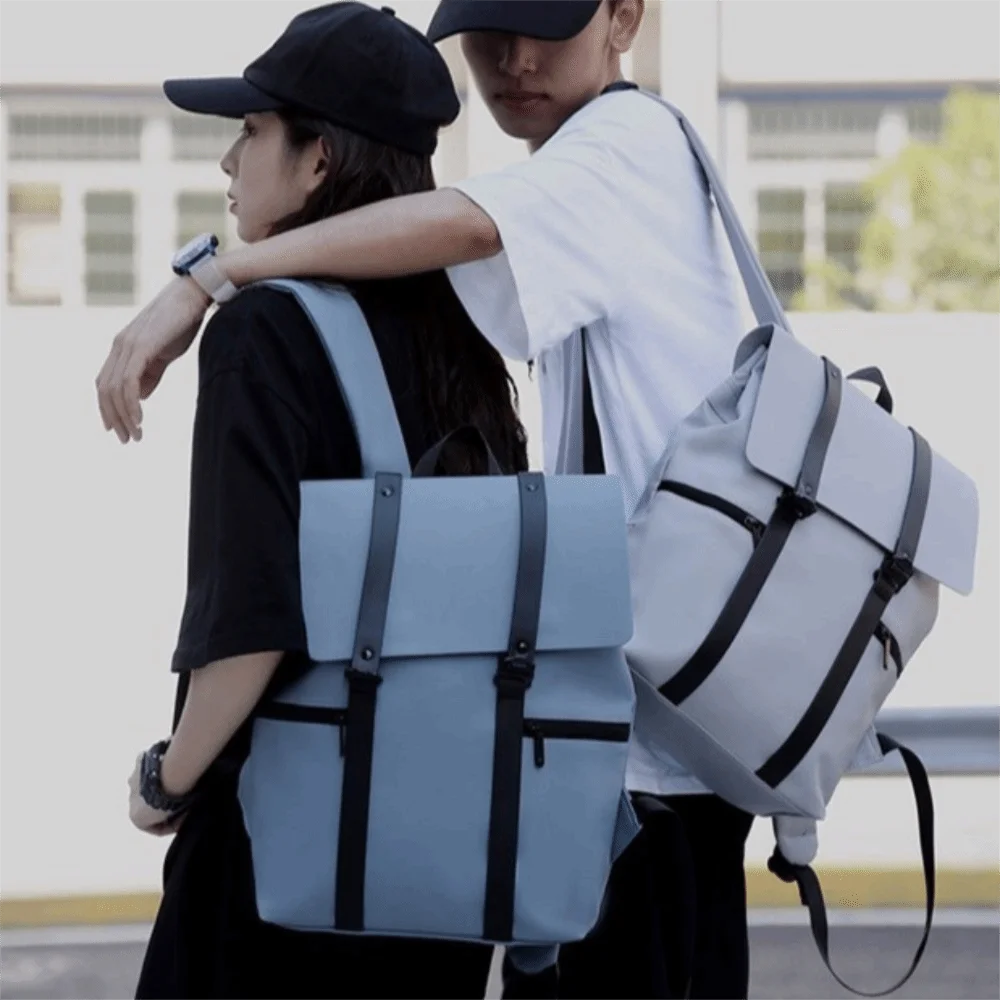 Waterproof School Bags Solid Color Large Capacity Travel Backpack Adjustable Shoulder Strap Portable Leather Backpacks
