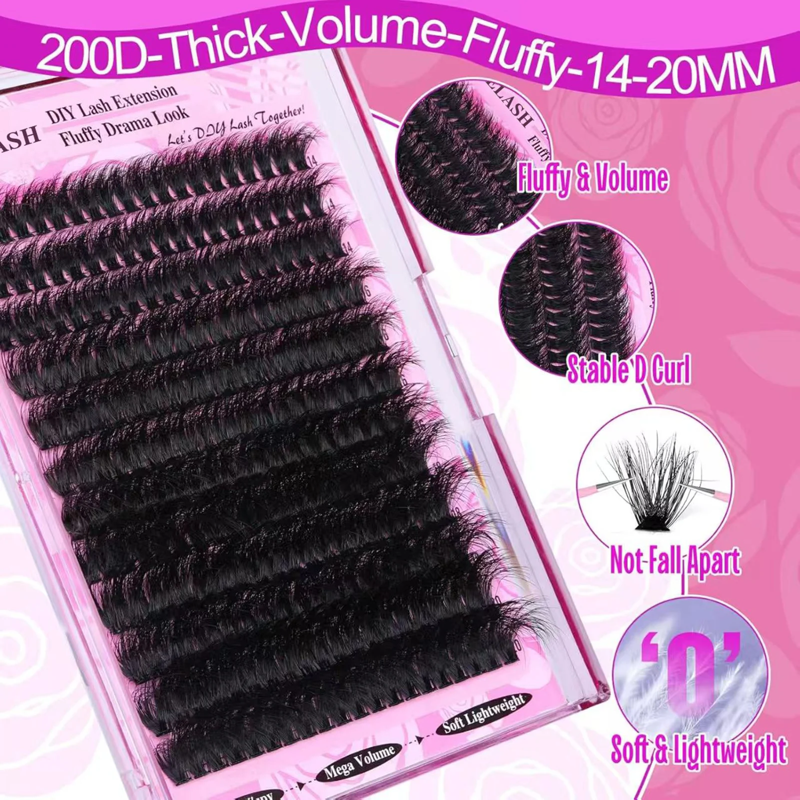 14-20mm Fluffy cluster Lash extenstions Natural Matte Black Professional false eyelashes 200D DIY manga Lashes supplies makeup