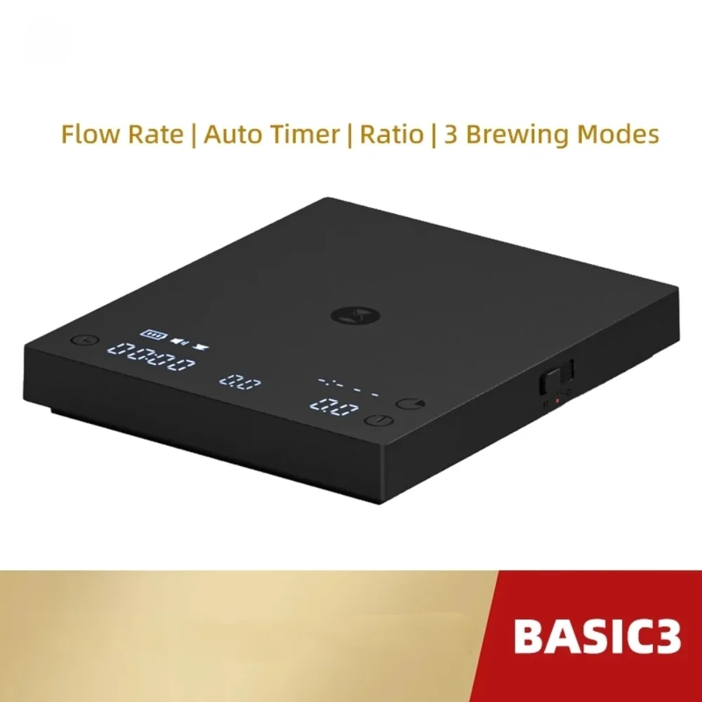 Báscula para Café Black Mirror, Báscula para Espresso, Caudal de Flujo, Temporizador Automático, Relación, 3 Modos de Preparación, Capacidad de 2 kg
