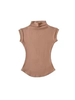 Économie à col roulé sexy pour femmes, pulls monochromes, t-shirts décontractés, streetwear féminin, t-shirts basiques, été 4