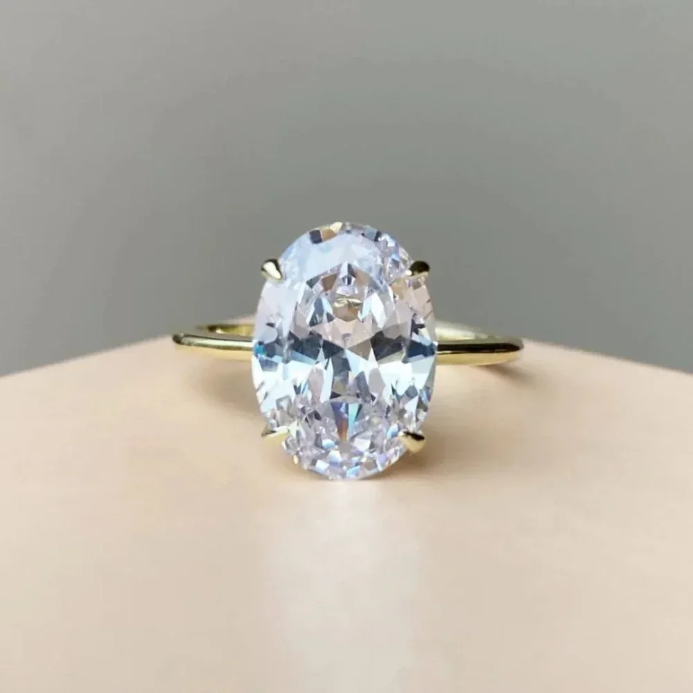 Exquisite Gold Silver Color Rings for Women Oval Dazzling Zircon Jewelry Bride Wedding Anniversary Gift for Wife&Girlfriend