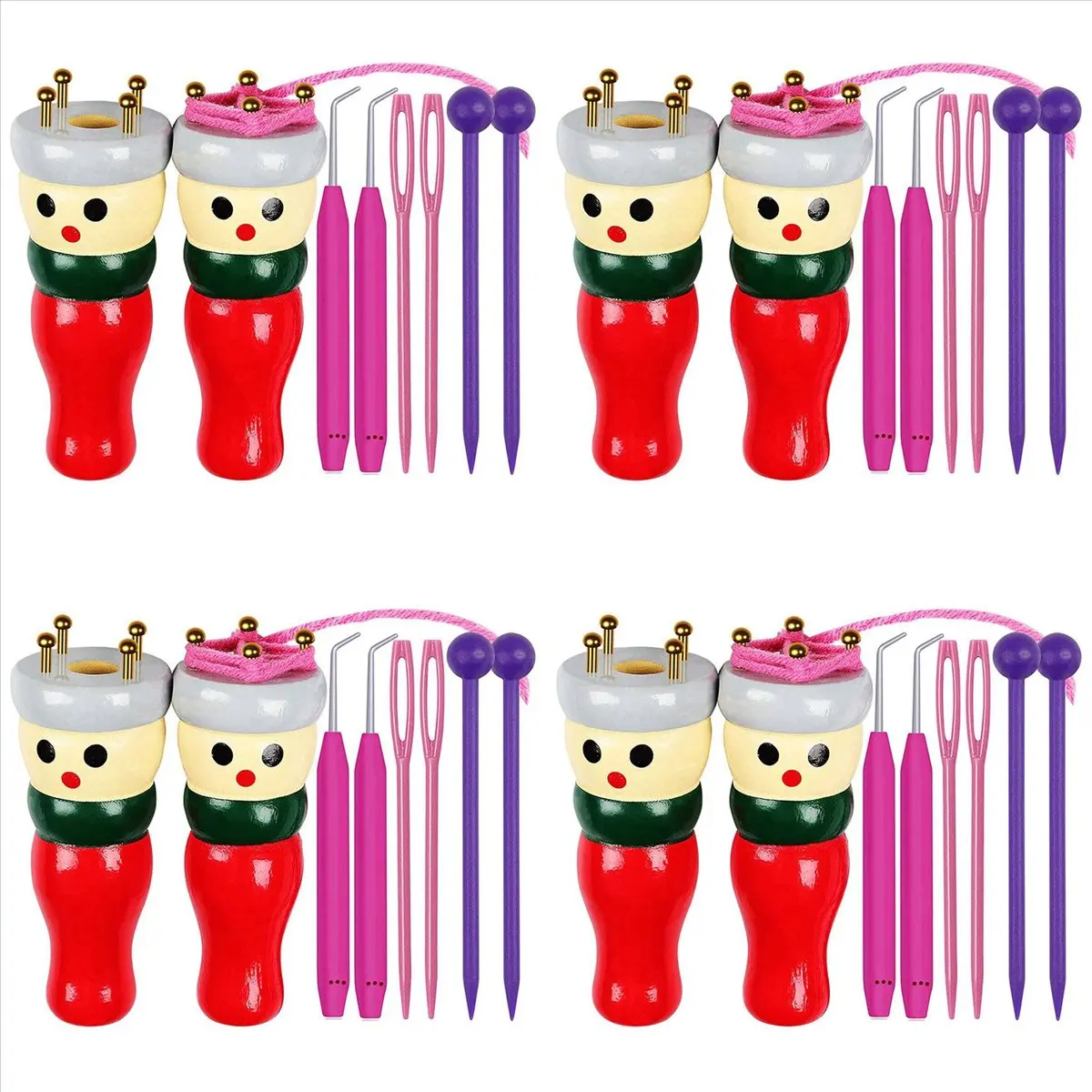 Rank! French Knitter Tool 8 Pack, Wooden Knitting Dolly Set Spool Knitting Doll Knitting Loom Toy for Making Bracelets, Etc