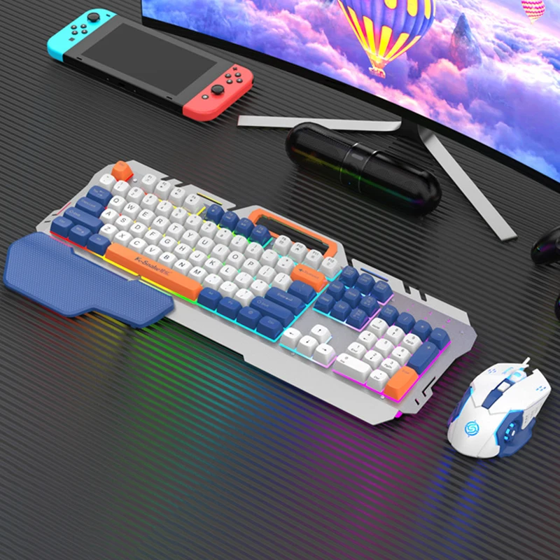 Gaming 108 Keys Wired Keyboard And Mouse Suit RGB Atmosphere Lamp Desktop Computer Laptop PC E-Sports Gamer Mechanical Feel