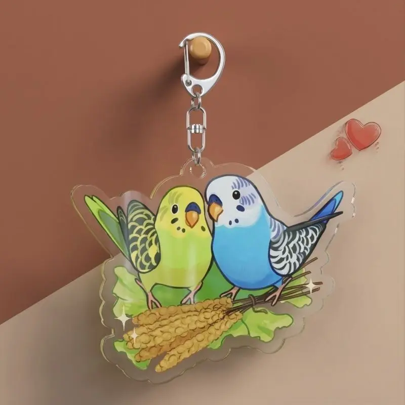 parrot keychain Acrylic love bird Parrot bird Key chain ring Cute animal jewelry for women bag car pendant