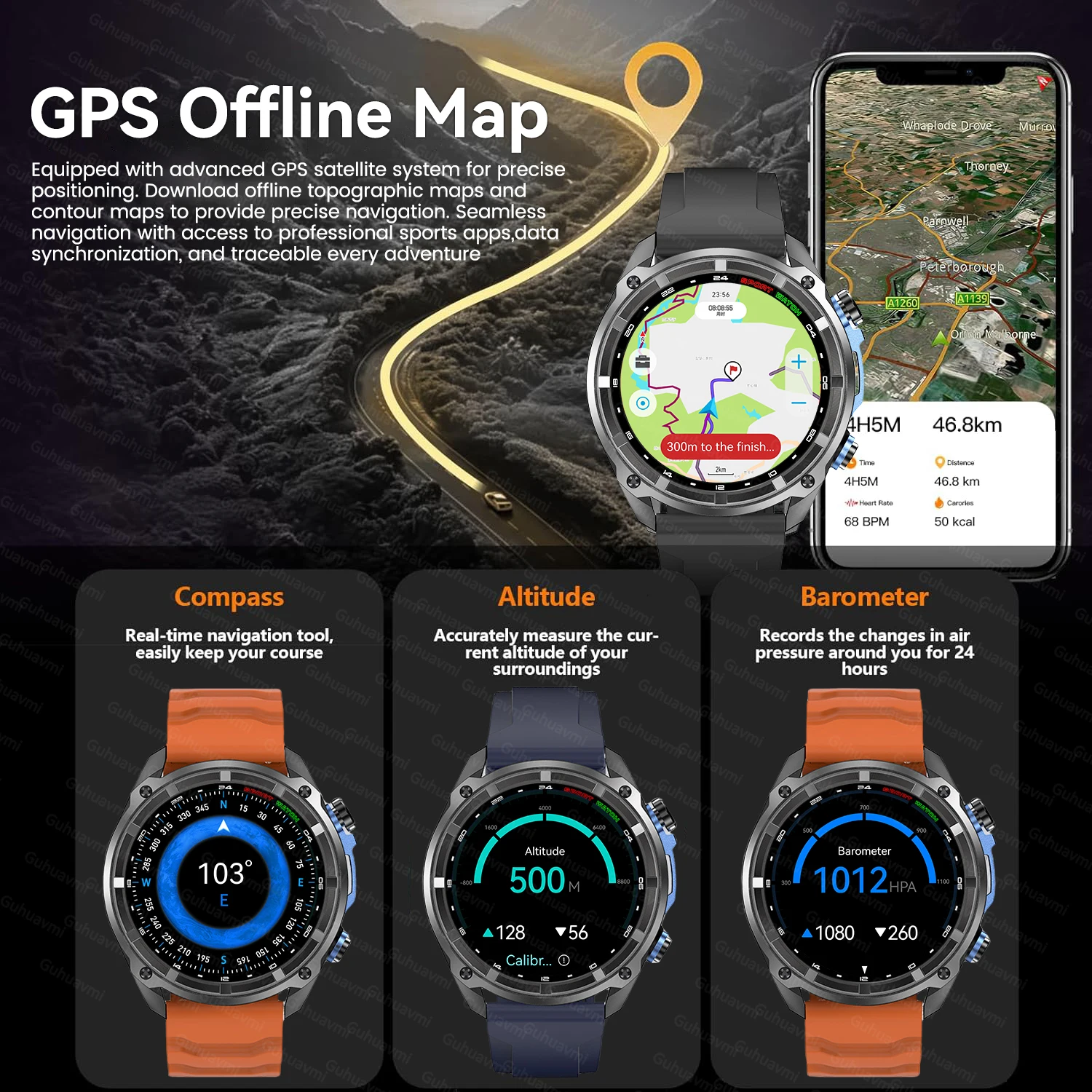 Neue Militär Männer Genauigkeit GPS Smart Uhr Höhenmesser 10ATM Wasserdicht 1000 mAh Batterie Bluetooth Anruf 4 GB Speicher Erwachsene smartwatch