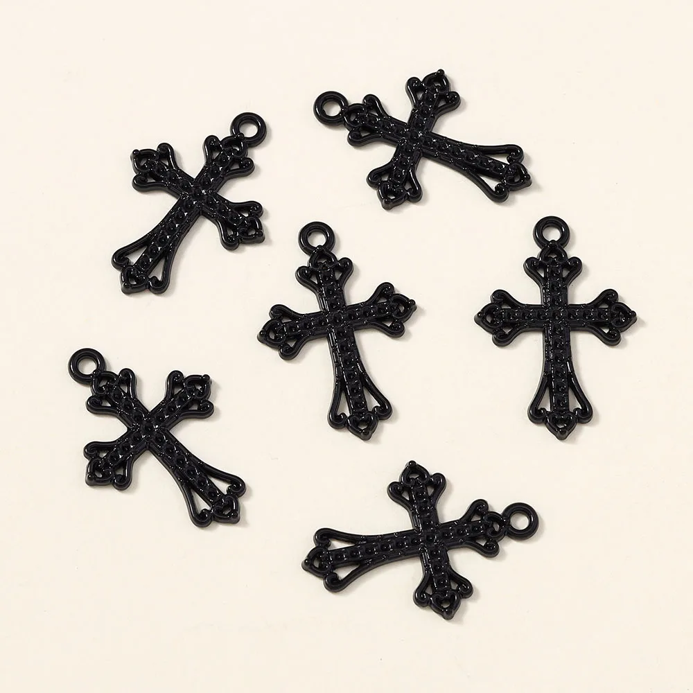 10 unids/lote de colgantes Steampunk de Color negro, bonitos dijes cruzados para pendientes, collares, pulseras, accesorios para hacer joyas DIY