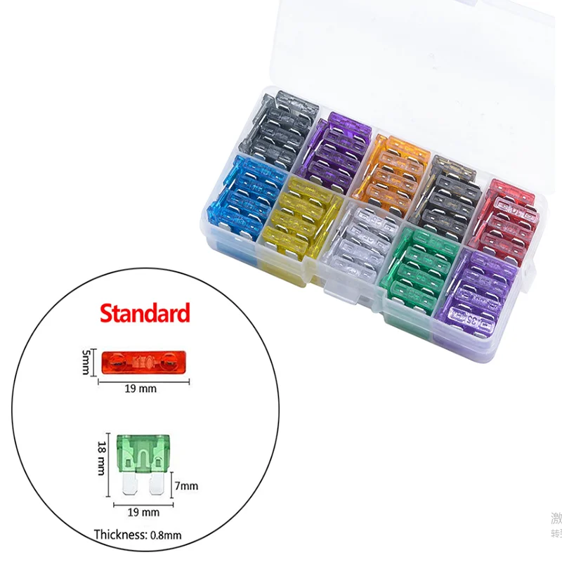 50/100pcs/box Car Auto Medium Size Standard Blade Fuse Box Plastic Box Assortment with 2A~ 35A Fuses