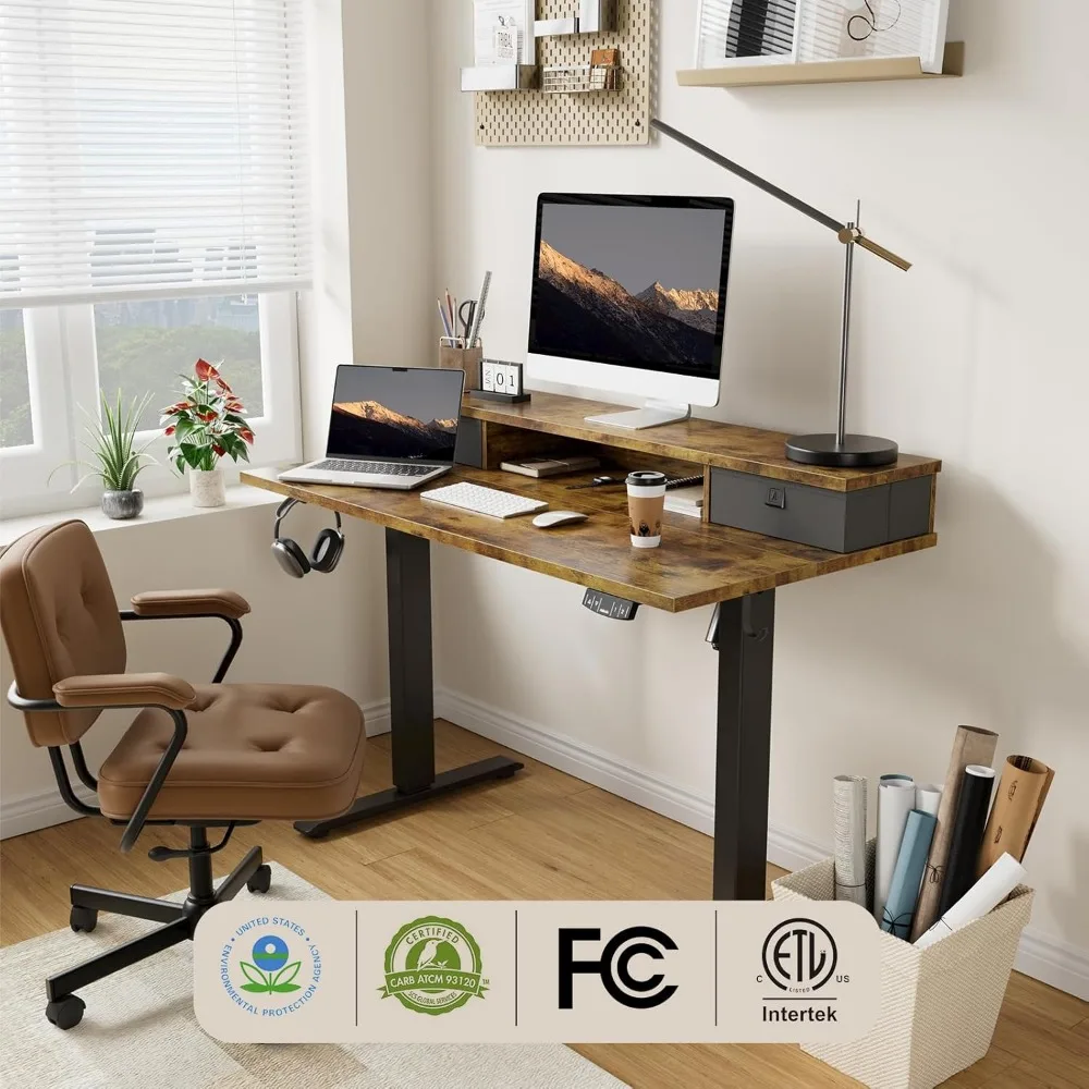 Ergonomic Adjustable Electric Desk 55x24, Dual Drawers, Height-Modifiable Standing Desk for Comfortable Sit-Stand Workstations