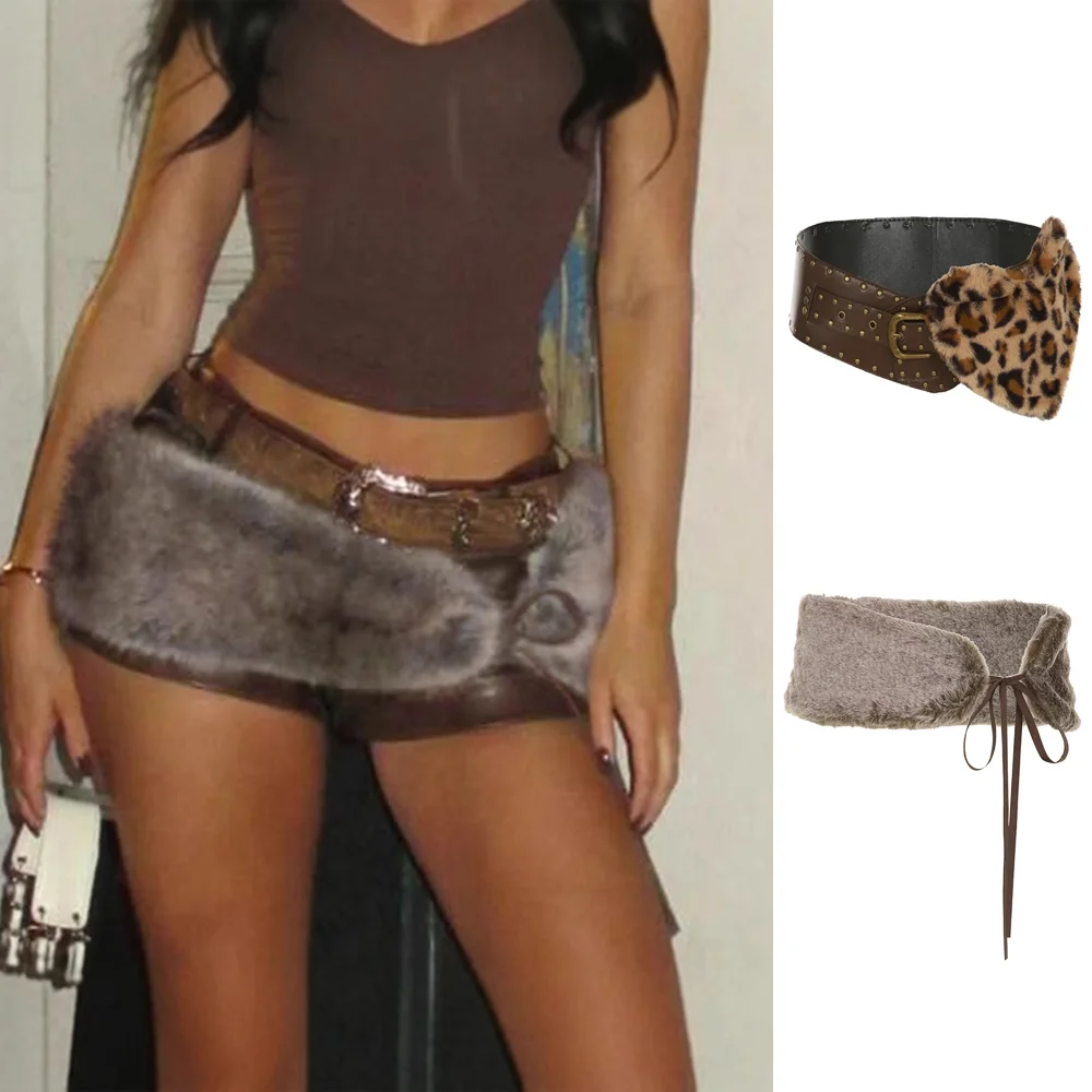 Hochwertiger Retro-Verbandgürtel aus Kunstfell, verstellbarer Bund, verbreiterter, flauschiger Gürtel für Damen, trendige Accessoires