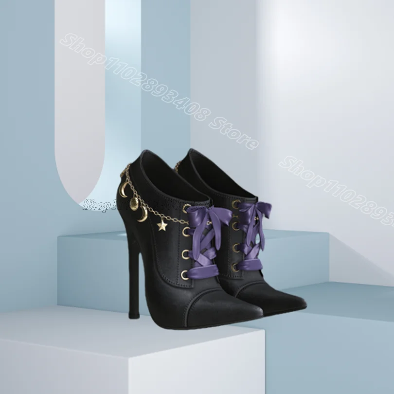 

Black Lace up Pointed Toe Pumps Thin High Heels British Style Fashion Spring Women Elegant Party Shoes 2025 Zapatos Para Mujere
