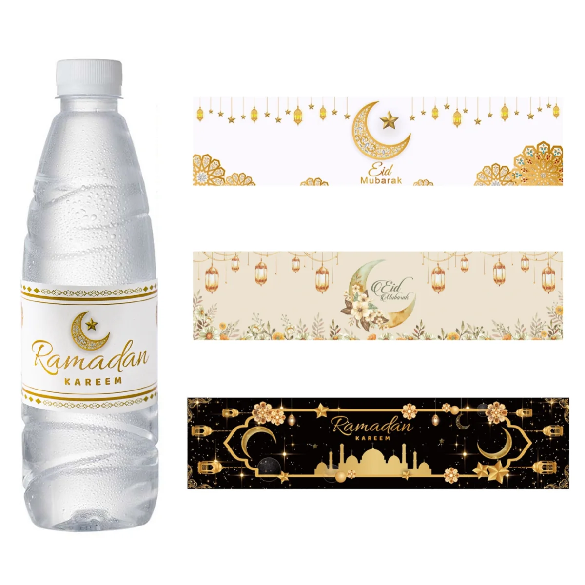 

10pcs Ramadan Kareem Bottle Labels Wrapper Adhesive Stickers EID Mubarak Decor 2025 for Home Water Bottle Cover Ramadan Decor