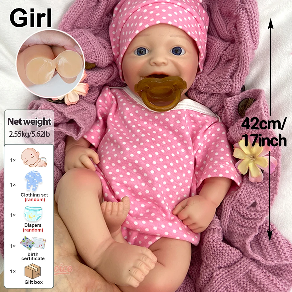 Muñeca renacida de silicona impermeable suave de 42cm hecha a mano muñeca recién nacida para el alivio de la ansiedad