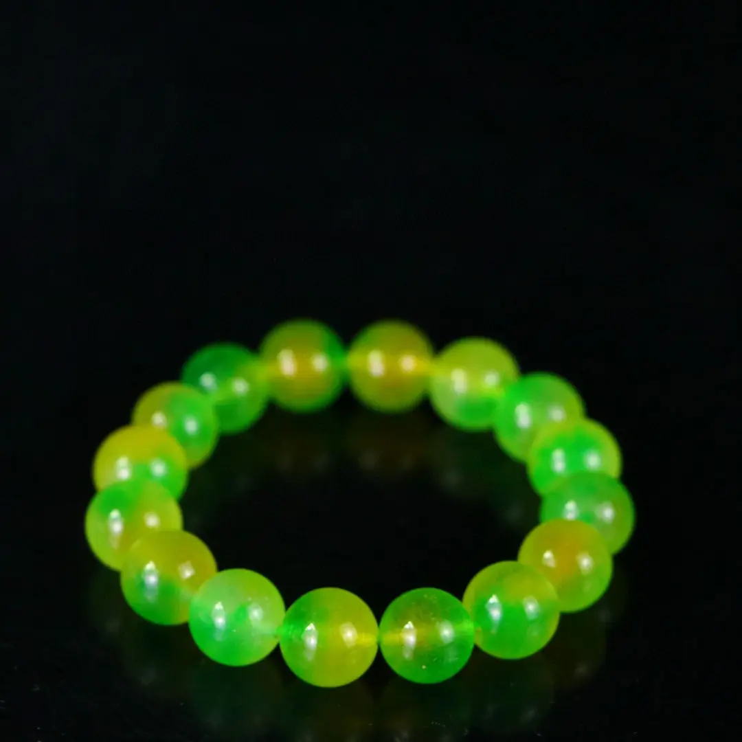 

Genuine Myanmar Ice Yellow Jade Piao Bracelet Bracelet Men's and Women's Natural Round Bead Bead Chain