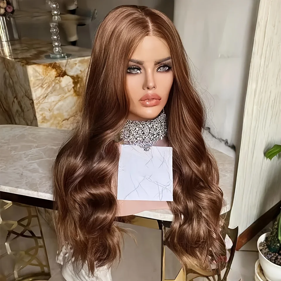 26 بوصة لينة طويلة براون موجة 200% الكثافة 5x5 قاعدة الحرير جزء مجاني باروكة من شعر طبيعي يهودي HD الدانتيل الشعر الأوروبي قبل قطعها #4