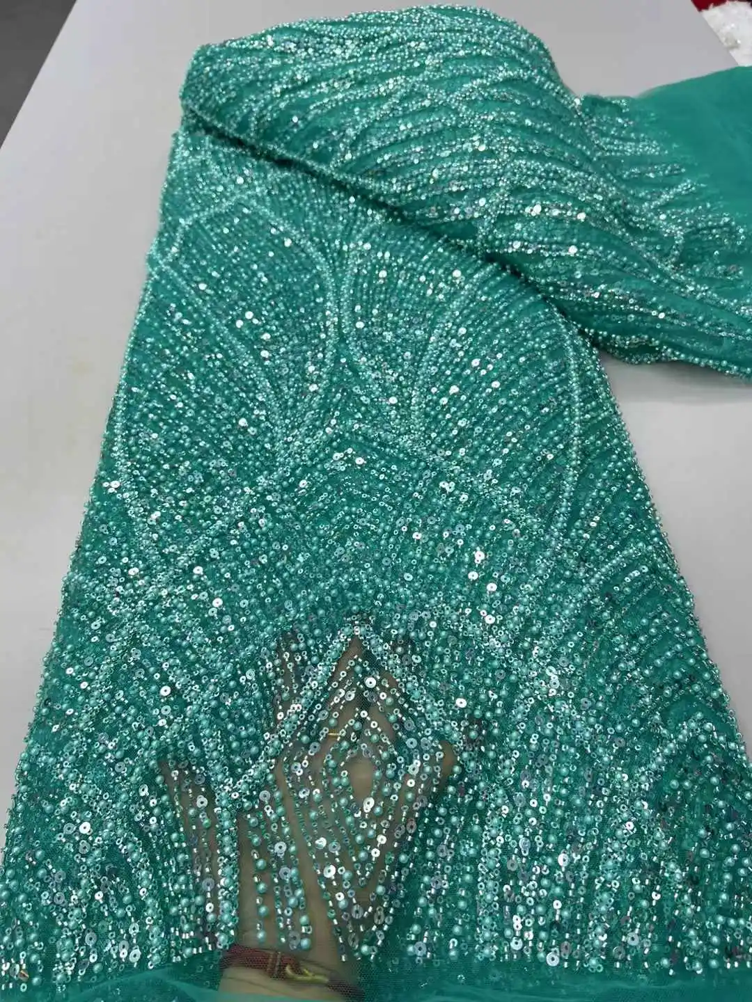 Новая, тяжелая, вышивка жемчугом и трубкой из бисера, французская тюлевая сетка, кружево из африканской ткани с бусинами, вечерние платья. Свадьбы