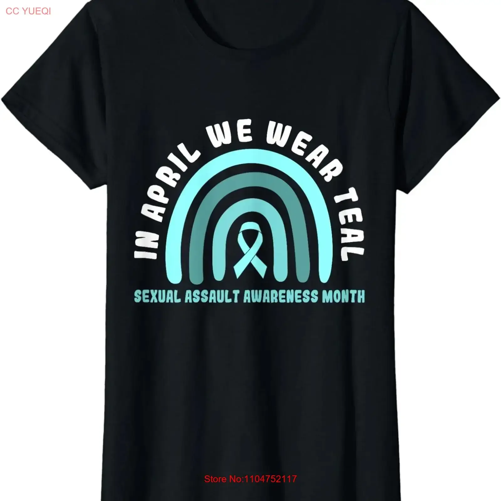 In April We Wear Teal Sexual Assault Awareness Month Ladies' Crewneck T Shirt long or short sleeves vintage Washed Stretched