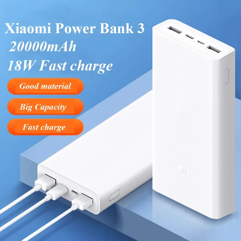 original Xiaomi Power bank 3 20000mAh PLM18ZM 18W 2-Way Quick Charging USB C  Mi Powerbank  Portable External Battery Poverbank