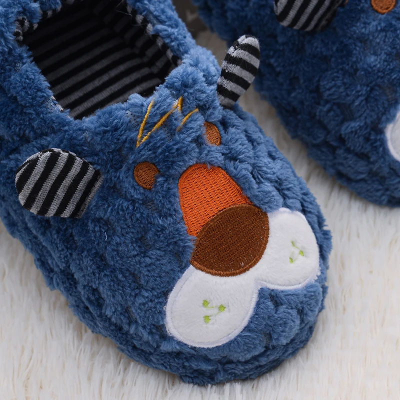 Toddler Boys Slippers for Winter Baby Loafers Plush Warm Cartoon Lion Rubber Sole Children Home Shoes Kids House Indoor Footwear