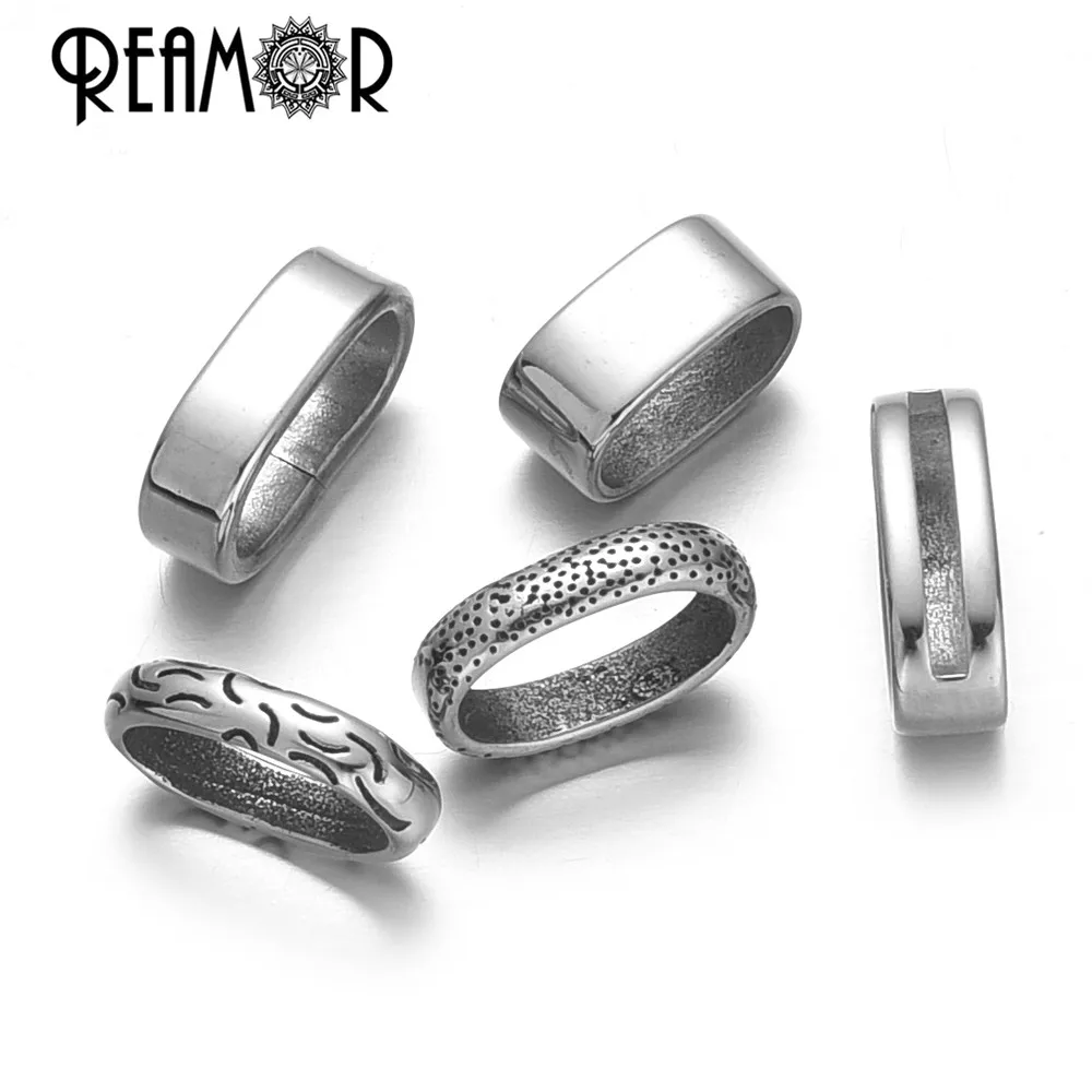 REAMOR 10pcs 316l Stainless Steel 12*6mm Square Hole Charms Beads Leather Bracelet DIY Jewelry Wholesale Blank Logo Spacer Bead