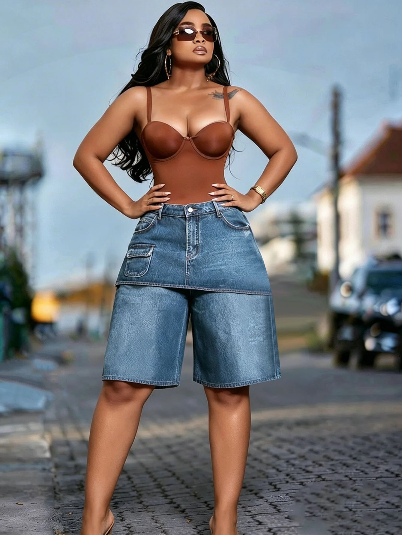 

High Waist Straight Leg Denim Skirt Pants for Women Summer Cotton American Retro Style Spicy Girl Street Pocket Design