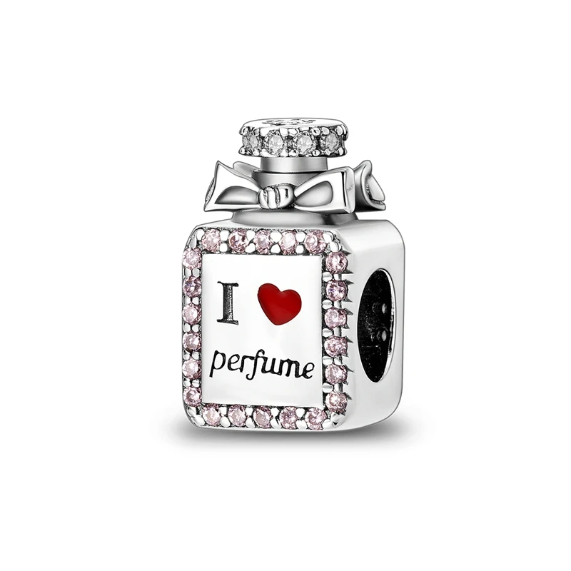 Rosa Charms Original 925 Sterling Silber Herz Schleife Parfüm Flasche Charms Perlen Anhänger Fit Armband DIY Frauen Schmuck Machen