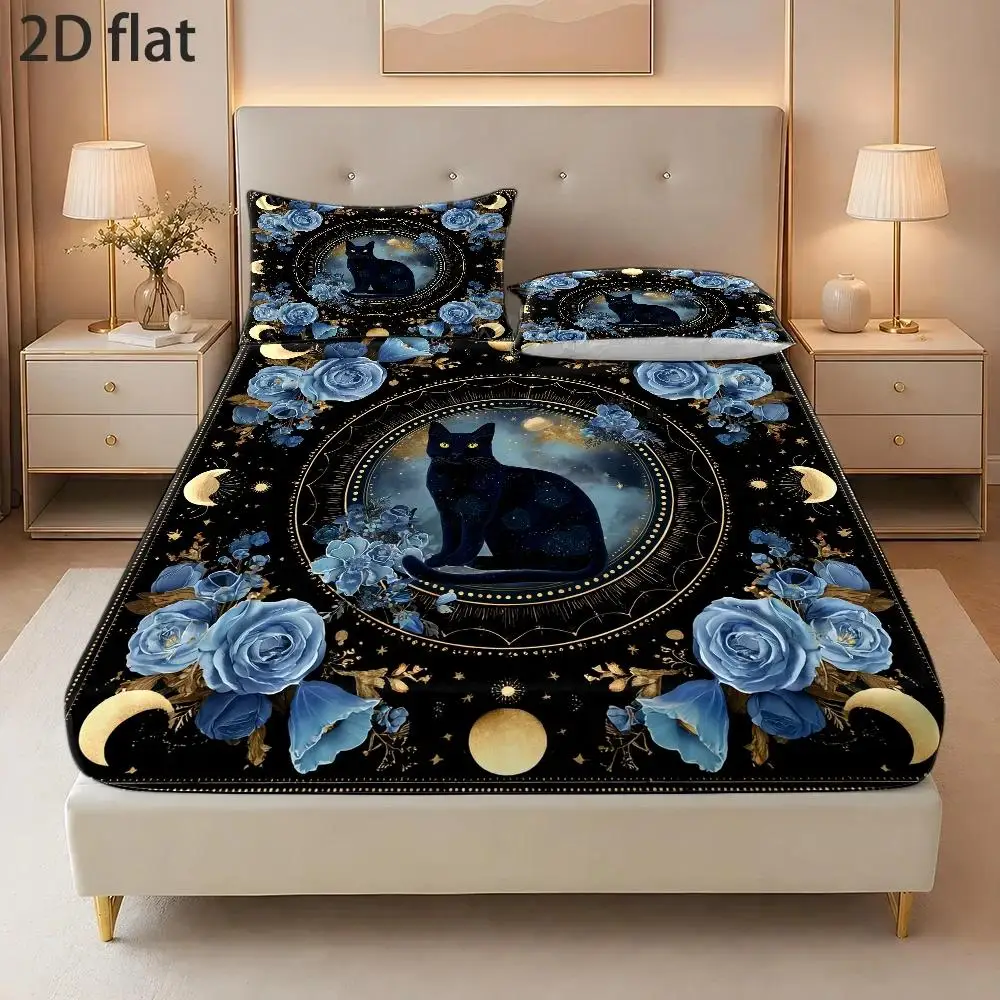 Halloween Fitted Sheet Set (Includes 1 Fitted Sheet + 2 Pillowcases, No Inserts) Breathable Mattress Protector Fitted Sheet Elastic Style Essential for Holiday Decorations Various Sizes King Size Twin Size Mattress Cover
