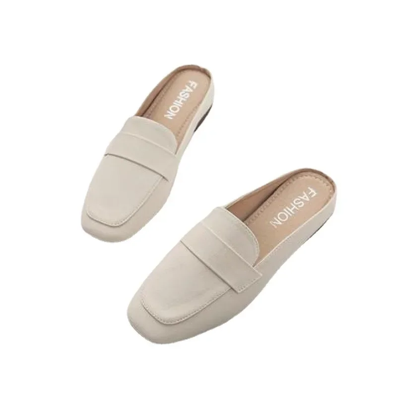 Baotou Half Slippers Women 2024 New Fashion Flat Soft Leather Slip-on Lazy Soft Sole Flat Shoes Zapatos Mujer Women Shoes