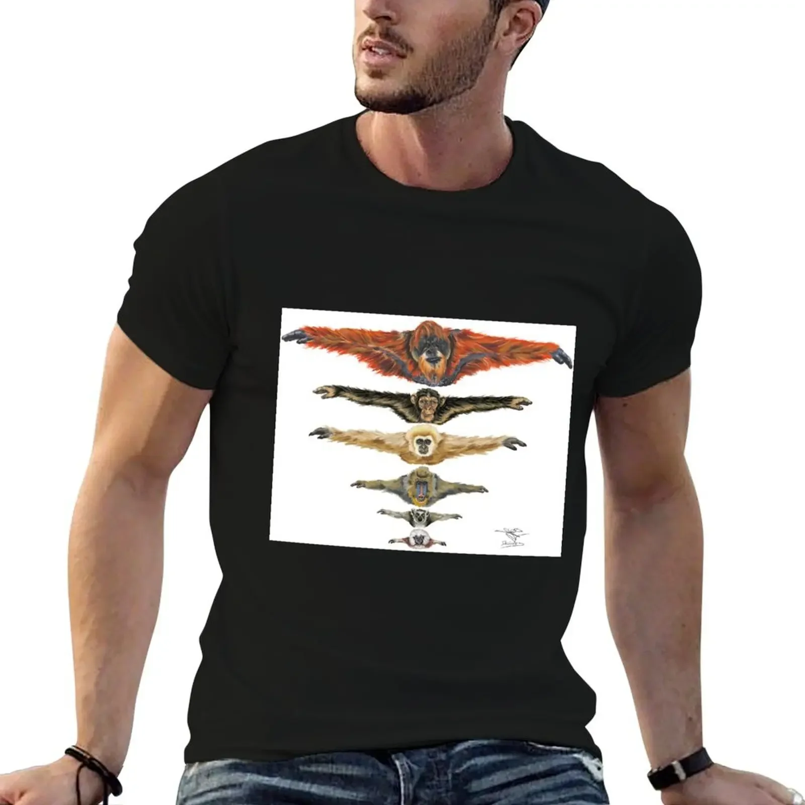 from the largest which is the orangutan to the smallest which is marmoset T-Shirt man clothes oversizeds mens vintage t shirts