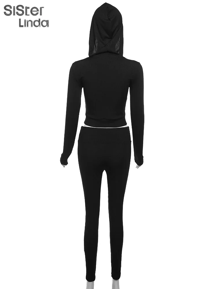 Sisterlinda Casual Sporty Tracksuit Two Piece Sets Women Full Sleeve Zip Hooded Tops+Leggings Female Matching Streetwear Outfits