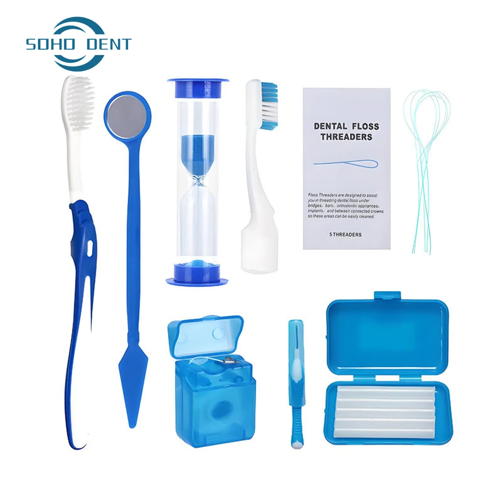 8Pcs/Set Orthodontic Oral Care Dental Teeth Fake Oral Cleaning Braces Kits Interdental Brushes Foldable Travel Kit
