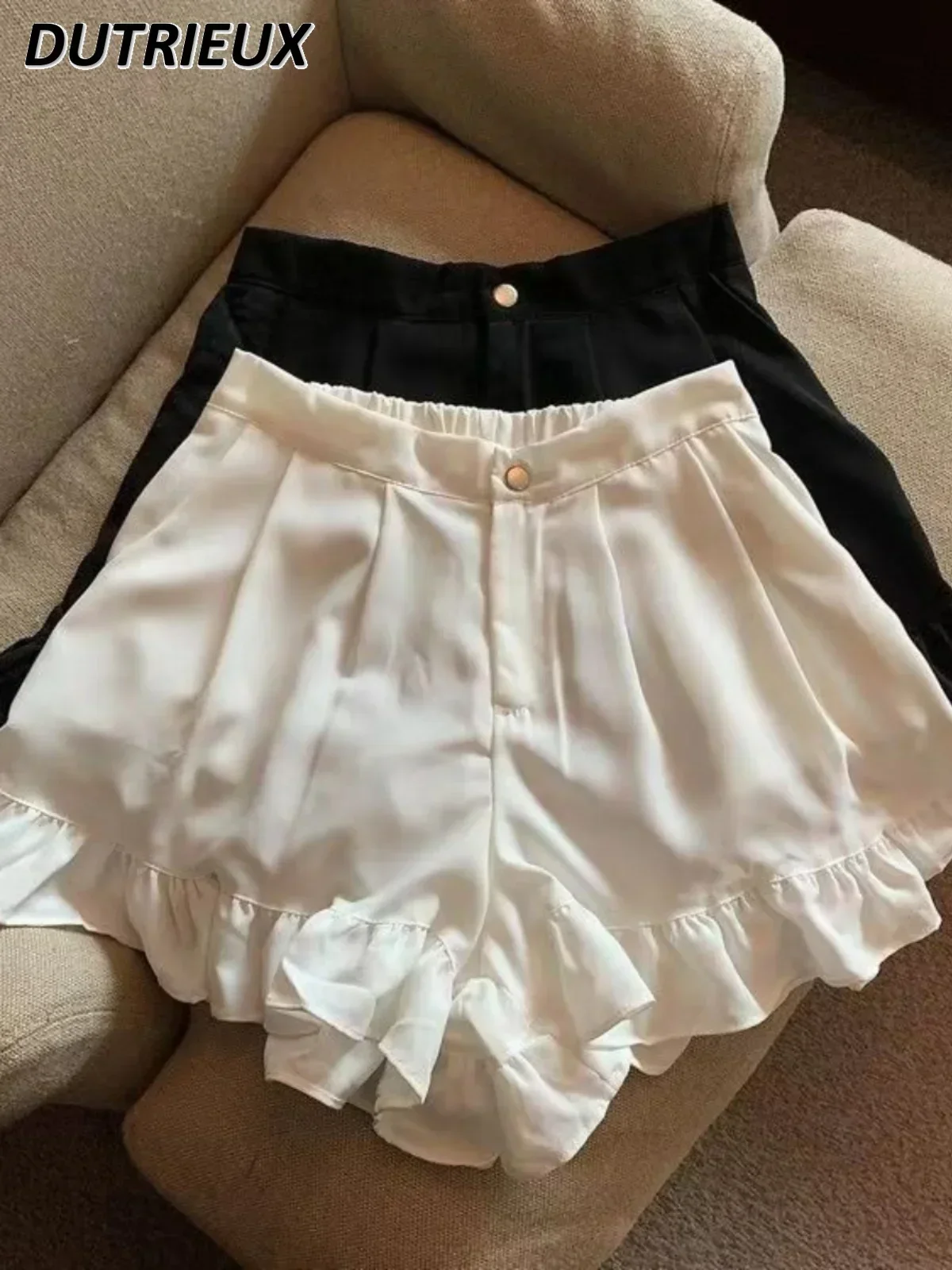 Oversize Fat Girls High Waist Shorts Skirt Summer Versatile Loose and Thin Casual Solid Color Ruffle Edge Wide Leg Hot Pants