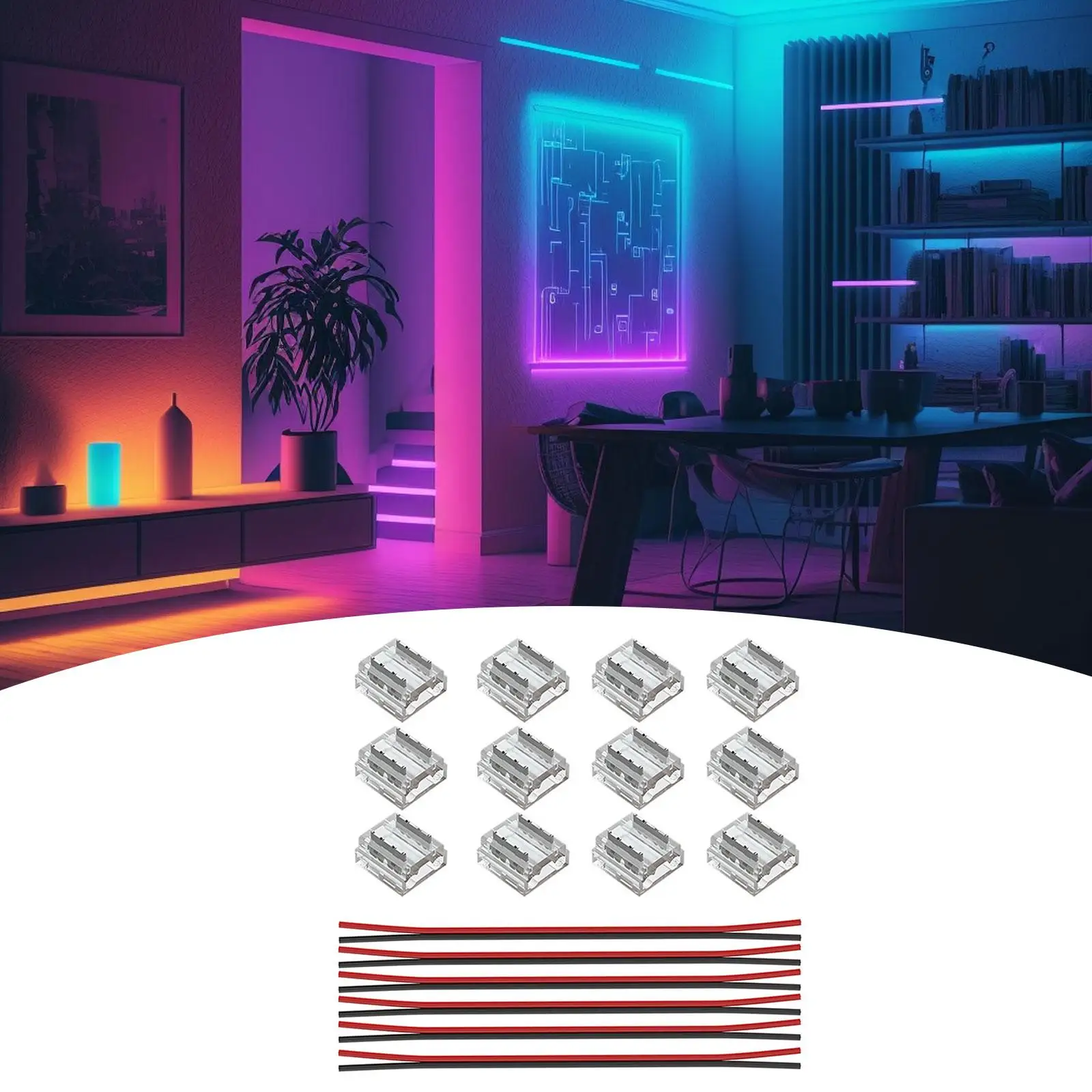 

12 шт. разъемы с набором из 6 проводов, аксессуары для прозрачных разъемов для 2 контакта, светодиодные ленты 10 мм, многоцелевые, легко устанавливаются