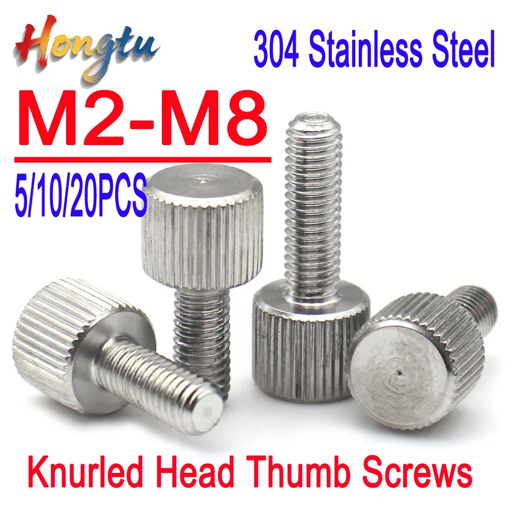 

Hongtu M2-M8 304 Stainless Steel Knurled Head Thumb Screws Hand Grip Bolts Round Head Adjustment Machinery Fasteners