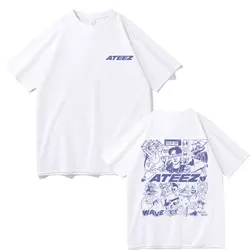 Korean Fashion Trend Ateez Kpop Graphic Print T-shirt Concert Fans Gift Men Women's Casual Oversized Short Sleeve Tees Clothing